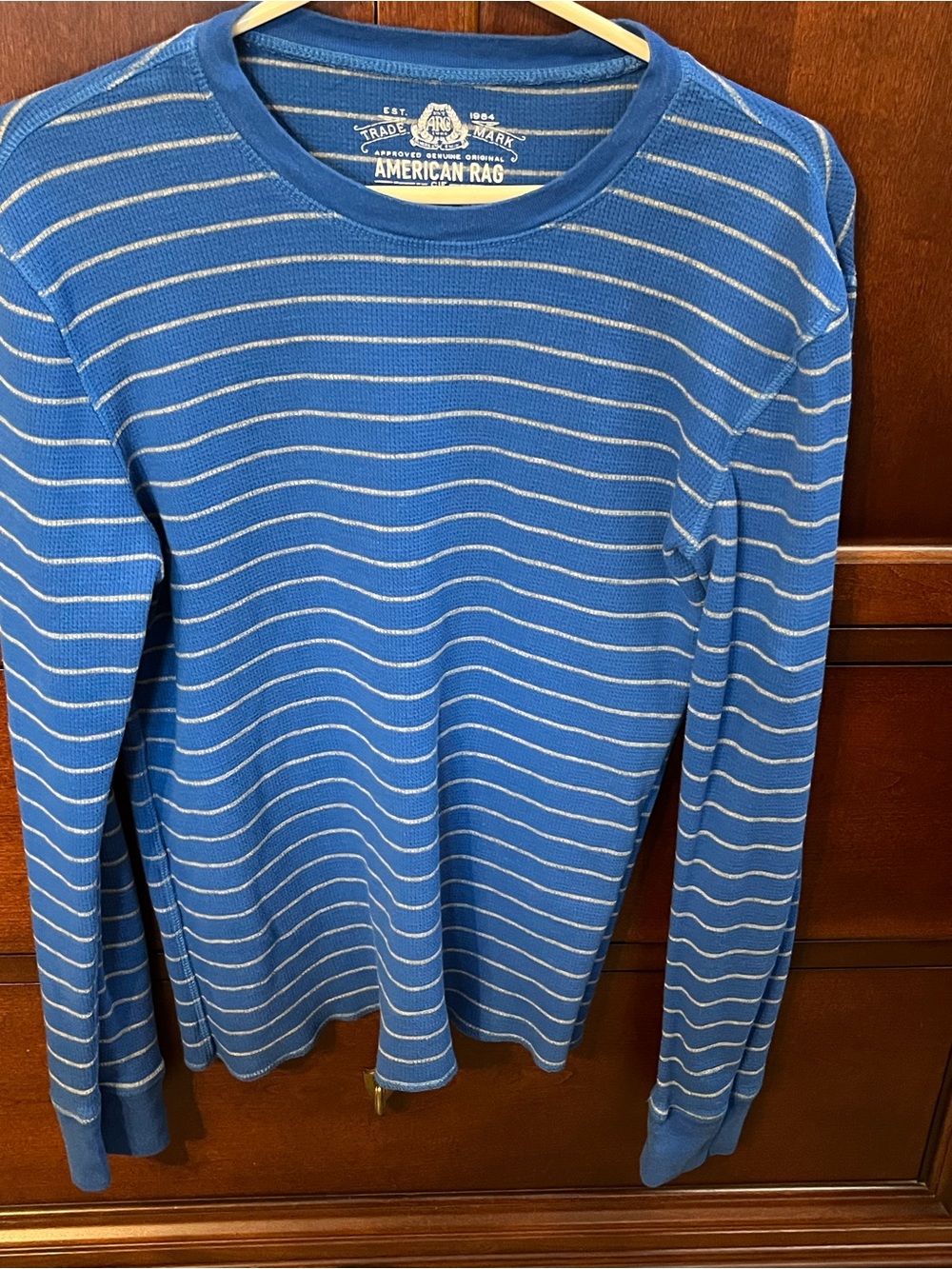American Rag Royal Blue White Striped Long-Sleeve Crewneck